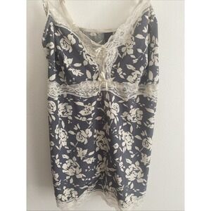 Y2K‎ Babydoll Lace Trim Cami Camisole Empire Waist Gray Floral Medium